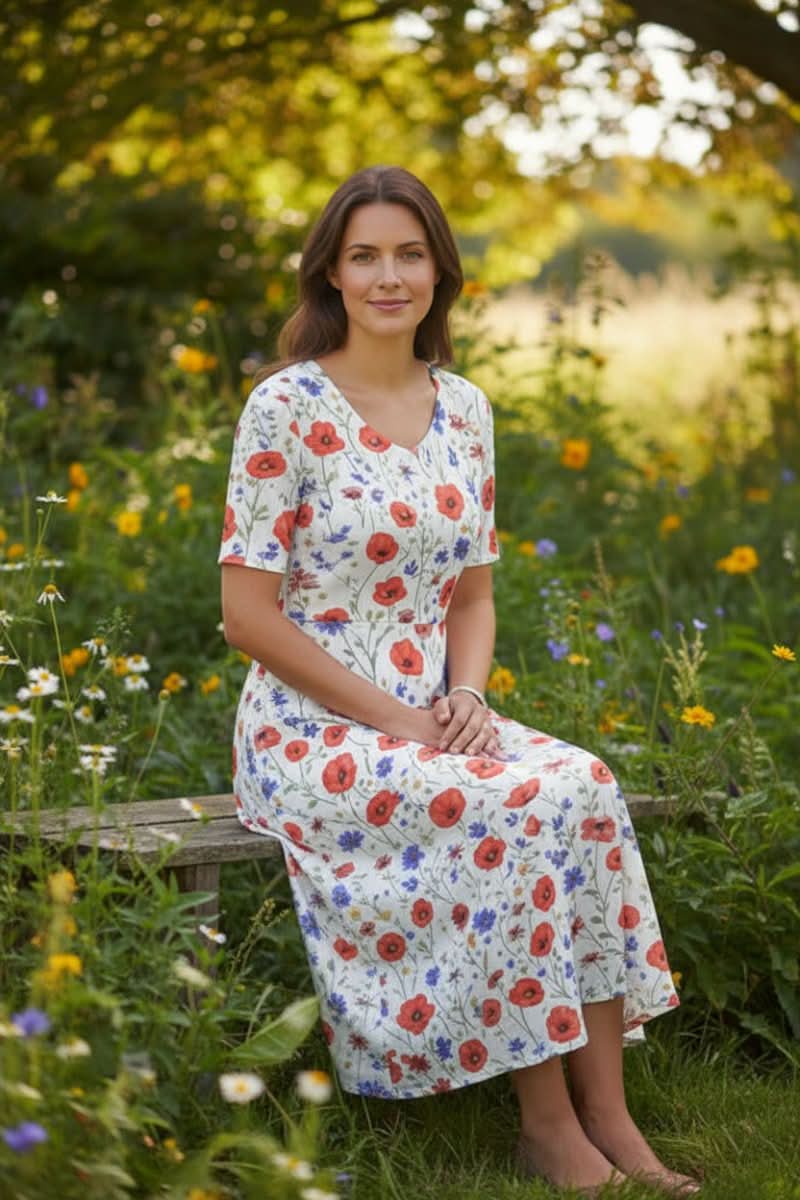Women's knee-length casual floral dress for everyday comfort and effortless style.