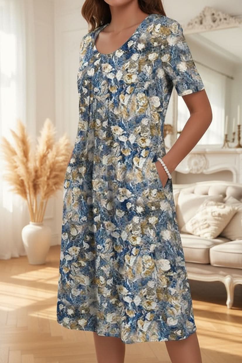 Comfortable women's floral knee-length casual dress, perfect for everyday summer fashion.