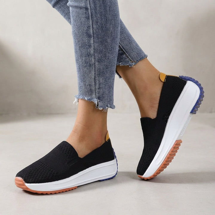 Women's knit slip-on platform sneakers with orthopedic support, perfect for casual everyday wear & walking.