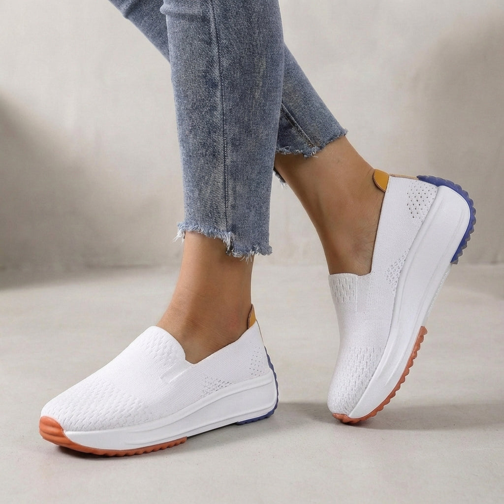 Women's modern knit slip-on platform sneakers, offering orthopedic support & slip-on comfort for everyday fashion.