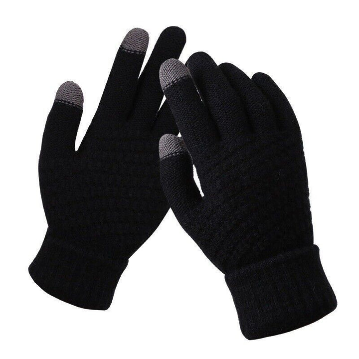 Women's knitted touchscreen winter gloves, warm & stylish outdoor wear.