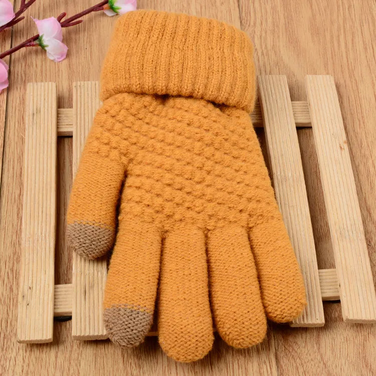 Elegant women's knitted gloves, touchscreen compatible for modern convenience in winter.