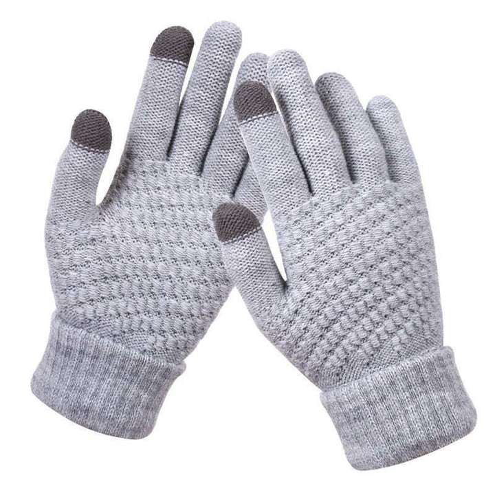Stylish Amara women's warm knitted gloves with touchscreen capability for winter.