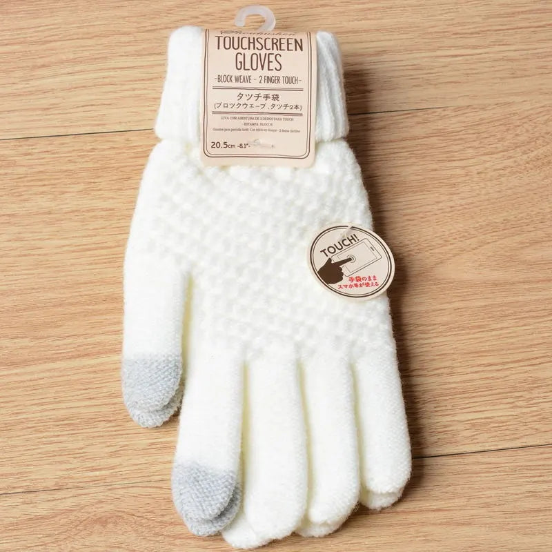 Women's outdoor knitted touchscreen gloves for winter walks and daily errands.