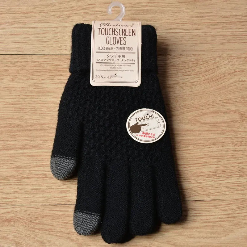 Smart women's knitted touchscreen gloves, combining fashion, tech, and warmth.