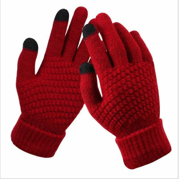 Warm women's fashion accessory: knitted touchscreen gloves for winter comfort.