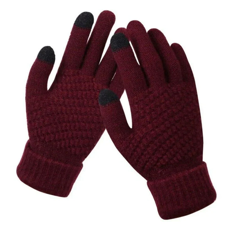 Comfortable women's touchscreen knitted gloves, ideal for outdoor winter activities.