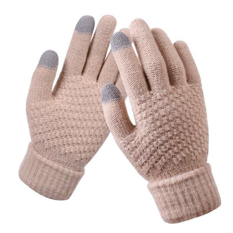 Chic women's knitted winter gloves with practical touchscreen fingers. Stay connected.