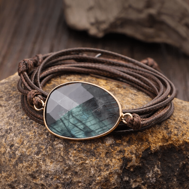 Labradorite gemstone wrap bracelet for women, enhancing intuition & spiritual balance. A unique crystal healing accessory.