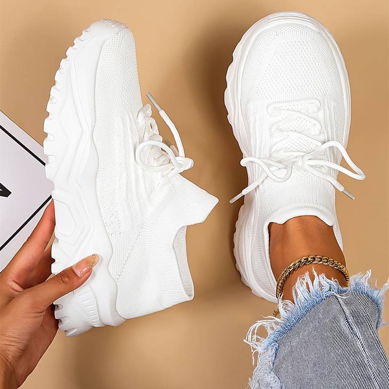 Women's lace-up casual sneakers with chunky sole, perfect for everyday style & comfortable walking.