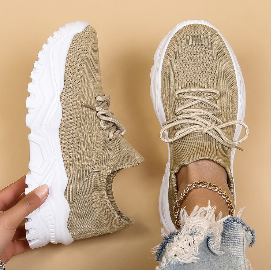 Comfortable women's lace-up walking sneakers with a supportive chunky sole. Perfect versatile casual footwear.