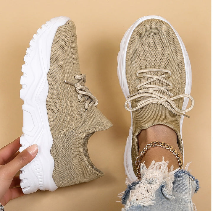 Comfortable women's lace-up walking sneakers with a supportive chunky sole. Perfect versatile casual footwear.