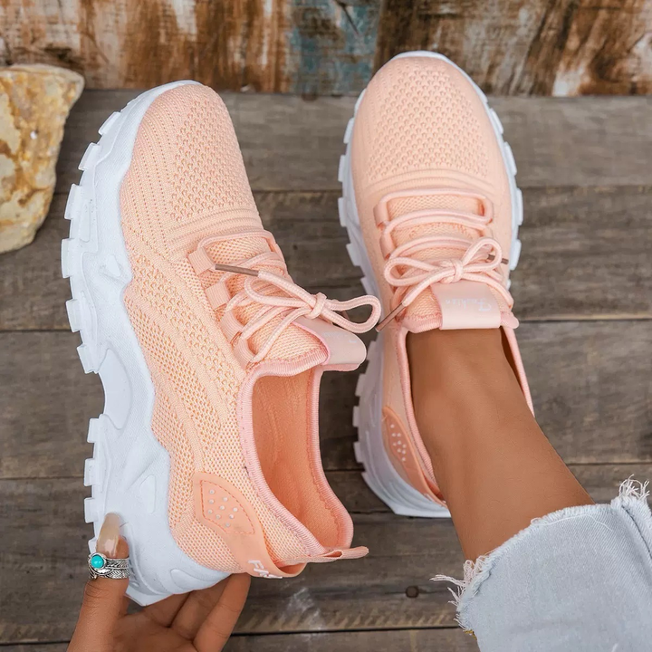 Stylish women's casual lace-up orthopedic sneakers, ideal for comfort & foot health.