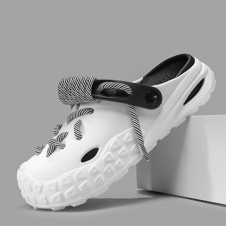 Ultimate comfort women's laced clogs, customizable style, water-friendly, breathable summer slides.