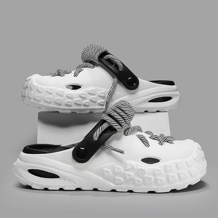 Breathable women's laced clogs for summer, lightweight, comfortable, adjustable, fashionable footwear.