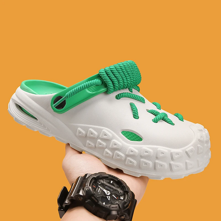Adjustable women's laced clogs for summer, comfortable, breathable, water-friendly, slip-on style.