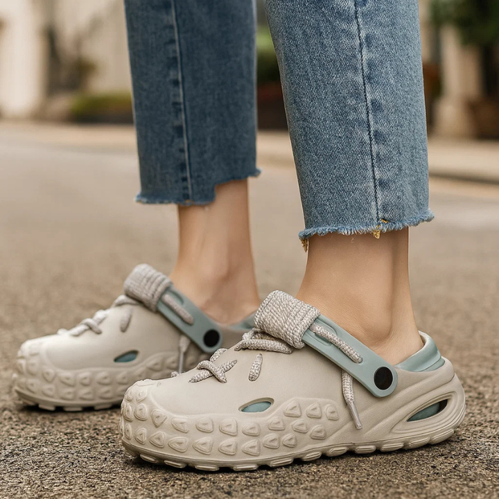 Women's ultimate comfort laced clogs, customizable style, lightweight, breathable casual shoes.