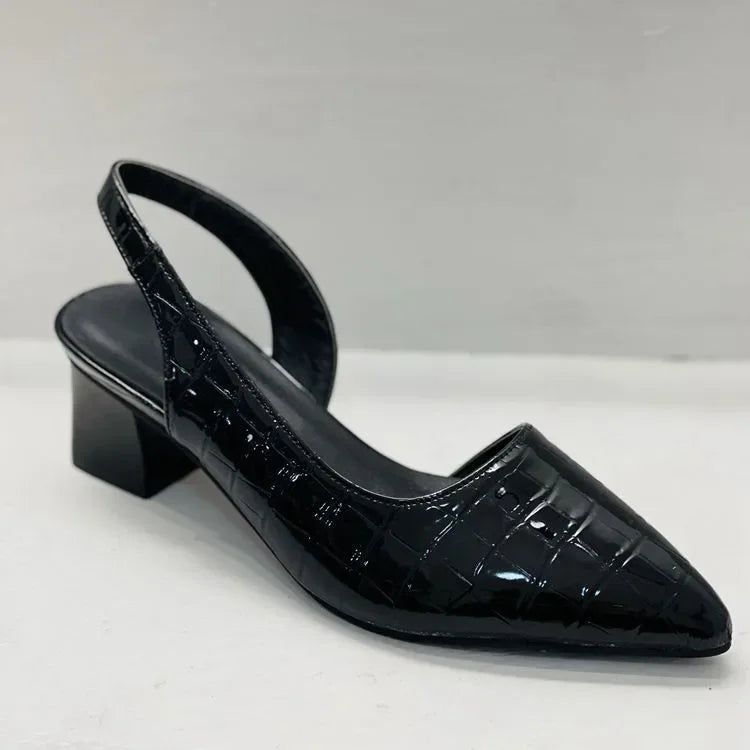 Elegant women's Lara slingback pointed-toe croco-pattern chunky heels, offering orthopedic comfort for dresswear.