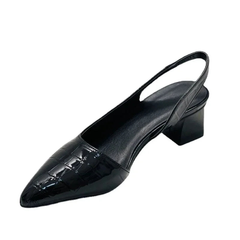 Lara women's orthopedic croco-pattern slingback heels. Chunky, pointed toe design provides comfort for work & formal.