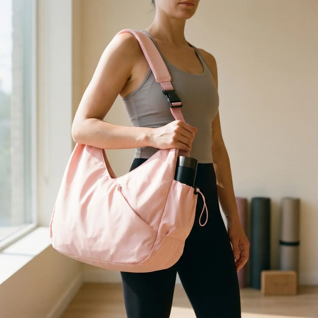 Women's large polyester fitness tote bag for gym & yoga. Spacious activewear travel bag for all your workout essentials.