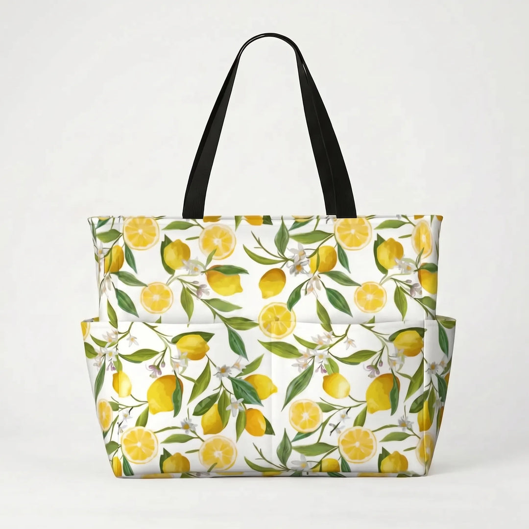 Essential women's large tropical print summer beach tote bag. Carryall for all your vacation needs.