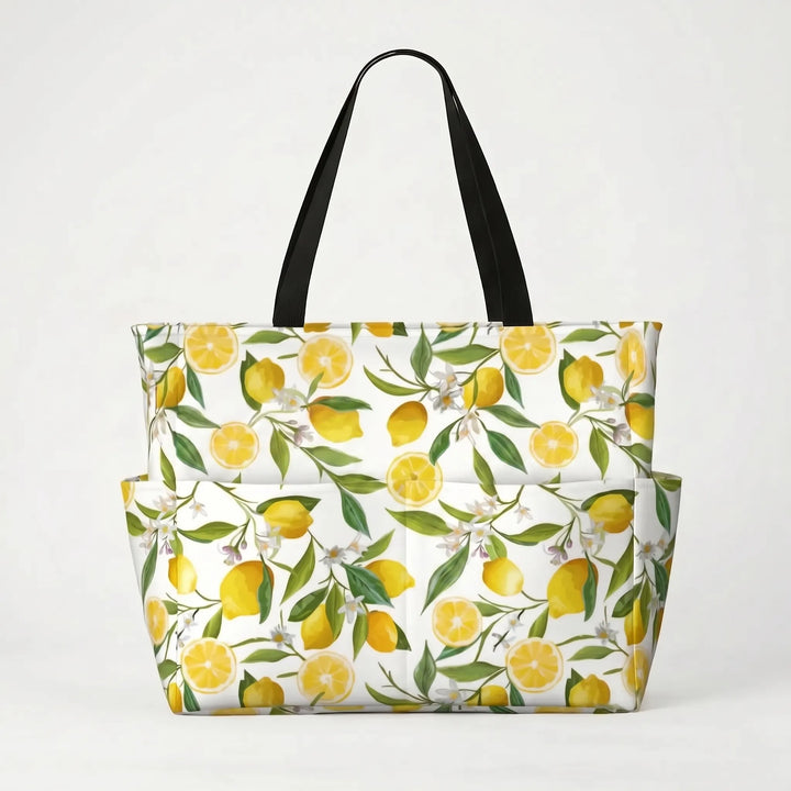 Essential women's large tropical print summer beach tote bag. Carryall for all your vacation needs.