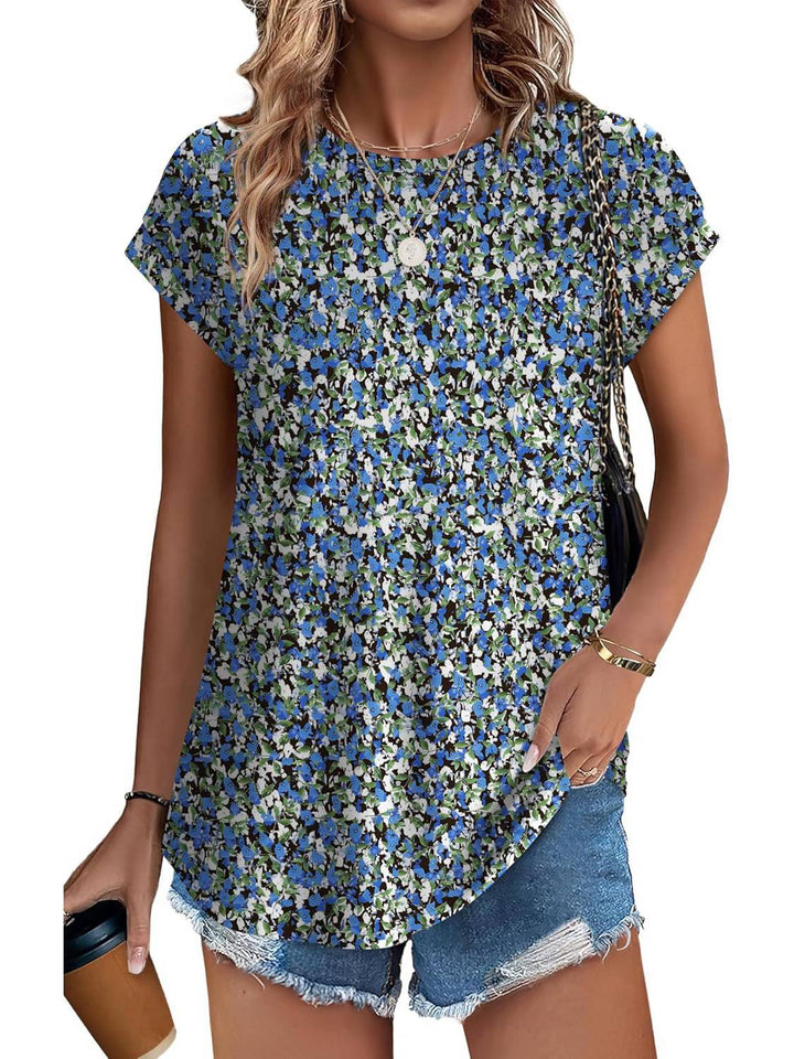Stylish women's cap sleeve top, a relaxed fit blouse with a beautiful leaf print for casual wear.