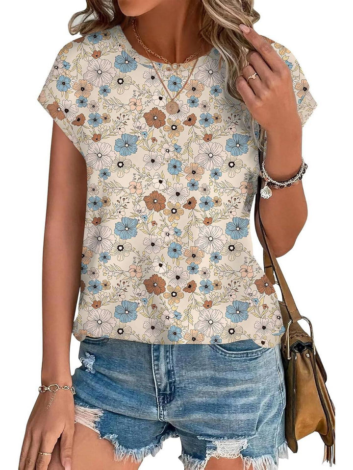 Casual women's crew neck top with a unique leaf pattern, great for spring and summer comfort.