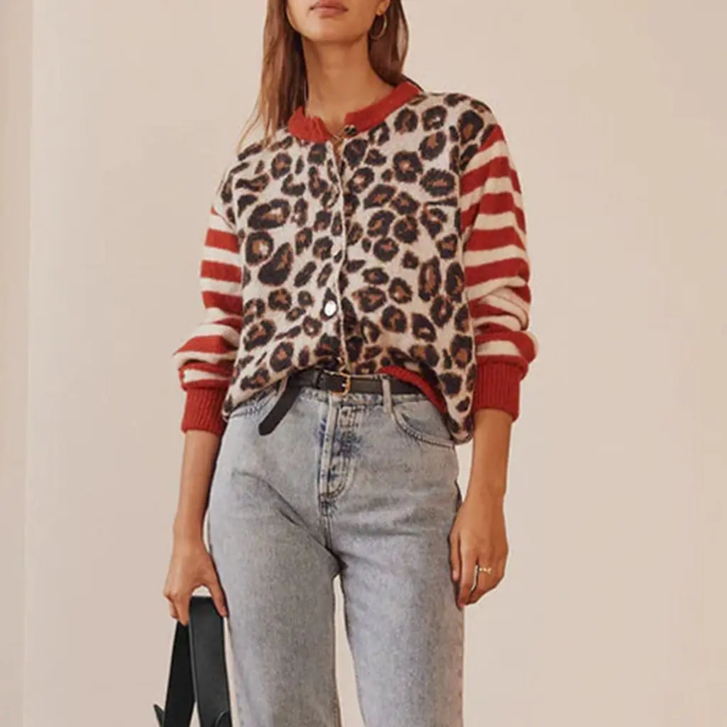 Rebel leopard print women's cardigan. Relaxed fit, long sleeve, trendy statement piece.