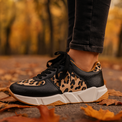 Leopard print women's athletic shoes offering excellent support & style for both fashion & performance.