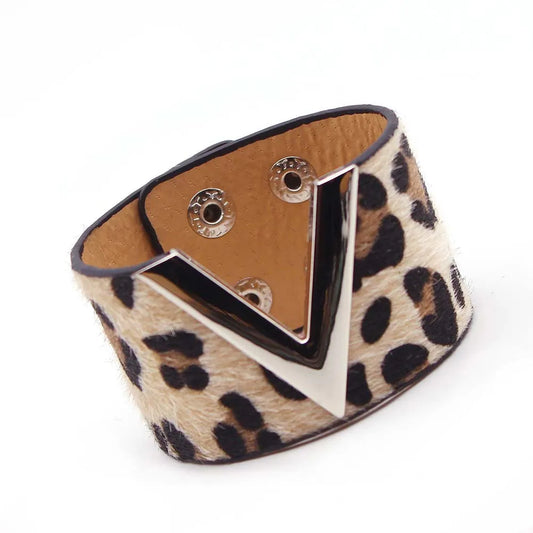 Women's leopard print wrap leather bracelet, adjustable, handcrafted animal print jewelry.