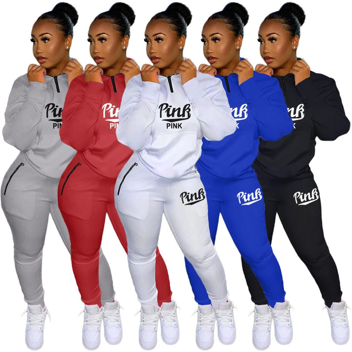 Women's letter print athletic two-piece set for activewear & casual comfort.