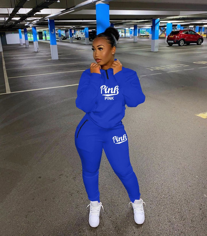 Stylish women's letter print jogger set, perfect as a comfortable matching tracksuit.
