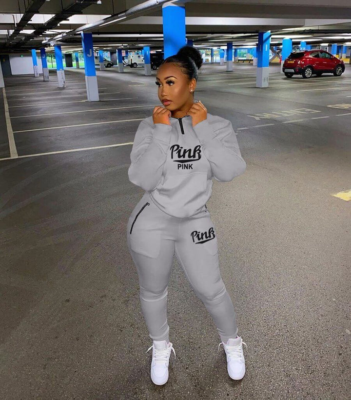 Fashionable women's letter print athletic set, a comfortable and stylish activewear choice.