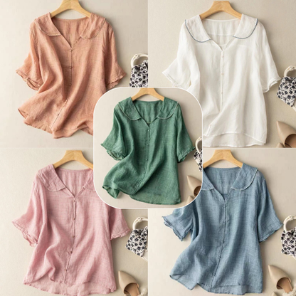 Women's Breezy Blouse: lightweight comfort, elegant scalloped collar. A versatile and fashionable summer/spring top.