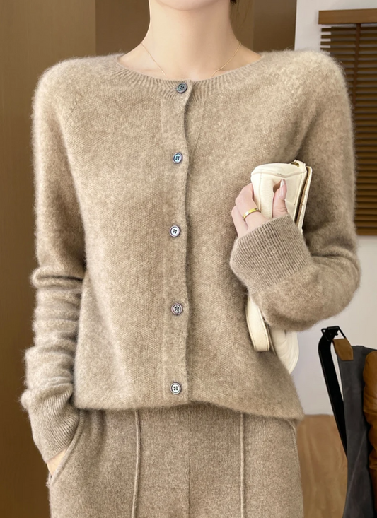 Women's Lightweight Classic Cardigan, a soft knit button-down crew neck, perfect for versatile layering & casual wear.