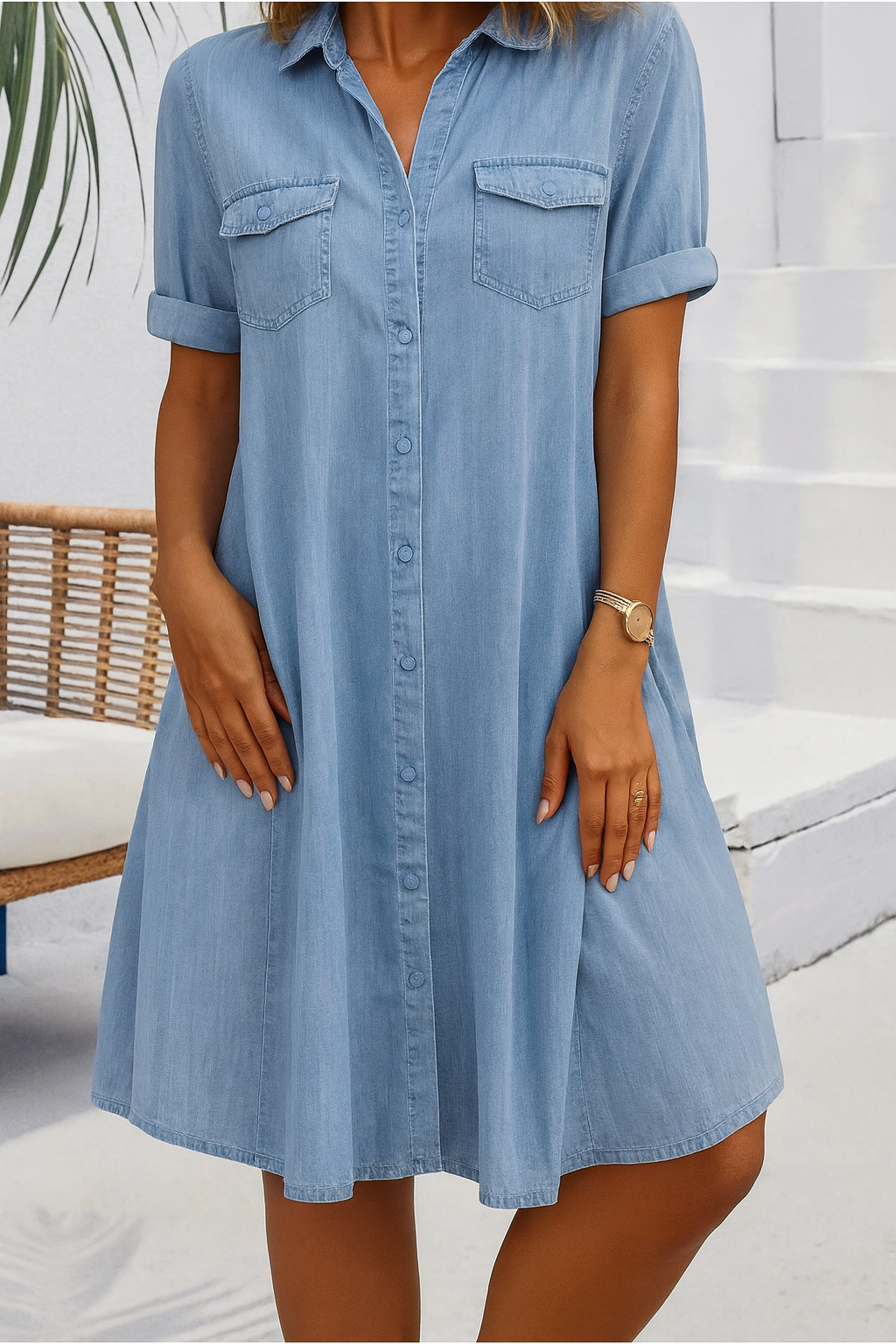 Women's lightweight denim-look shirtdress, perfect for effortless casual spring & summer style.