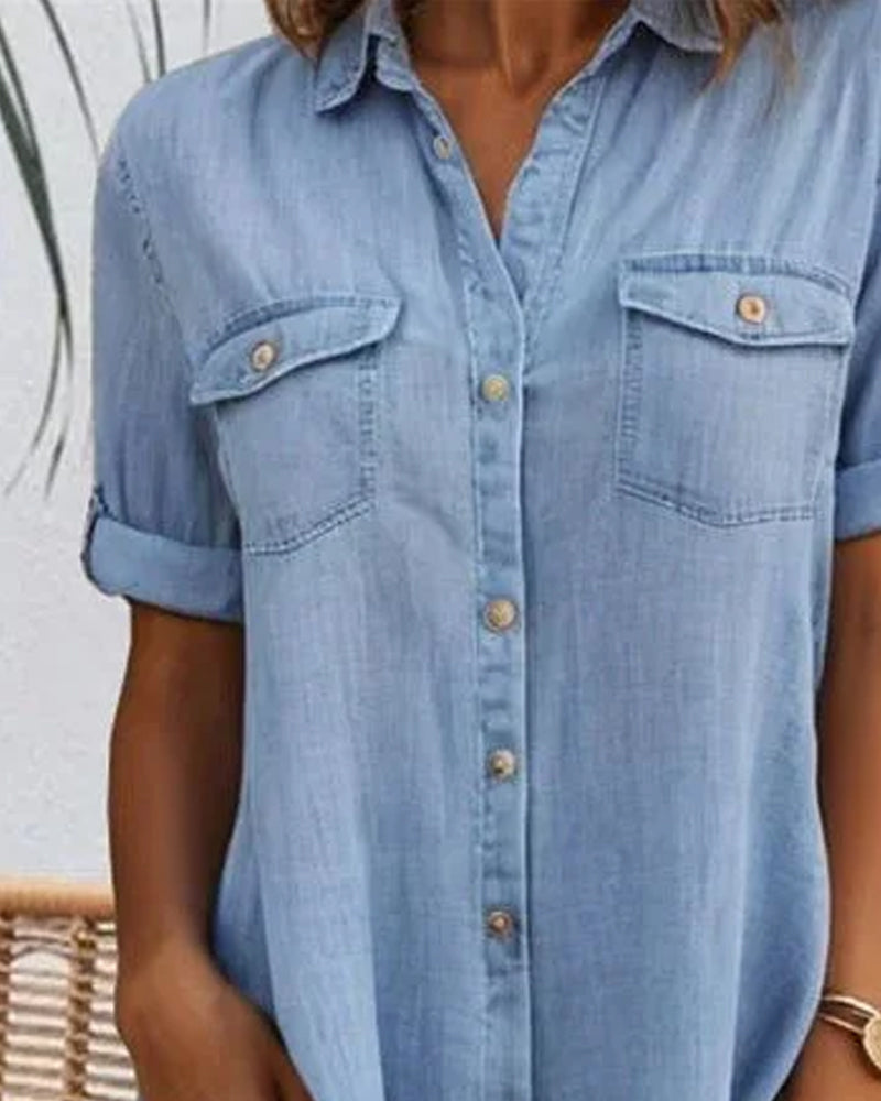 Women's casual denim-look shirtdress, a lightweight button-down perfect for versatile everyday fashion.