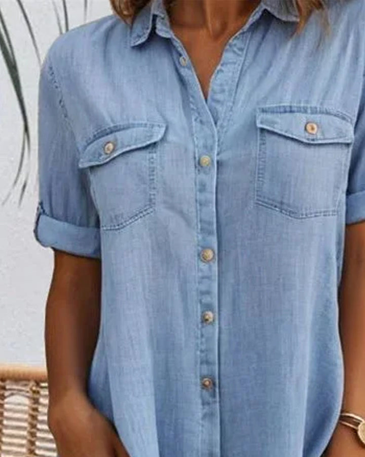 Women's casual denim-look shirtdress, a lightweight button-down perfect for versatile everyday fashion.