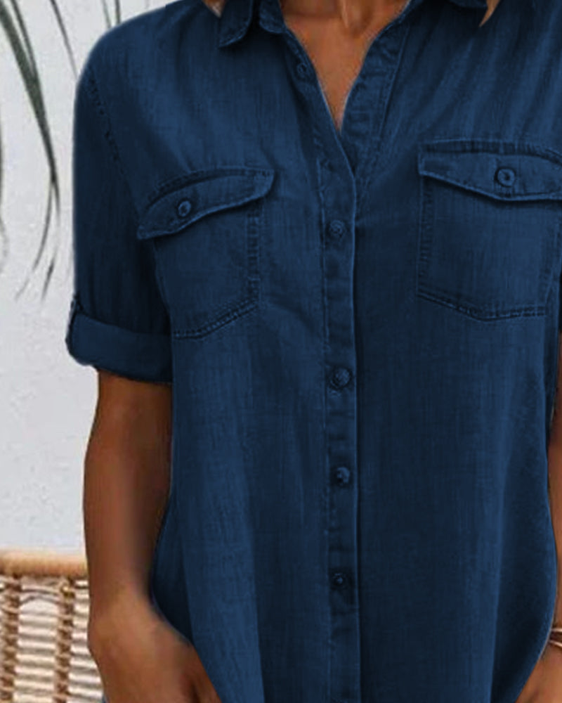 Women's lightweight denim-look shirtdress for effortless everyday style, perfect for spring/summer fashion.