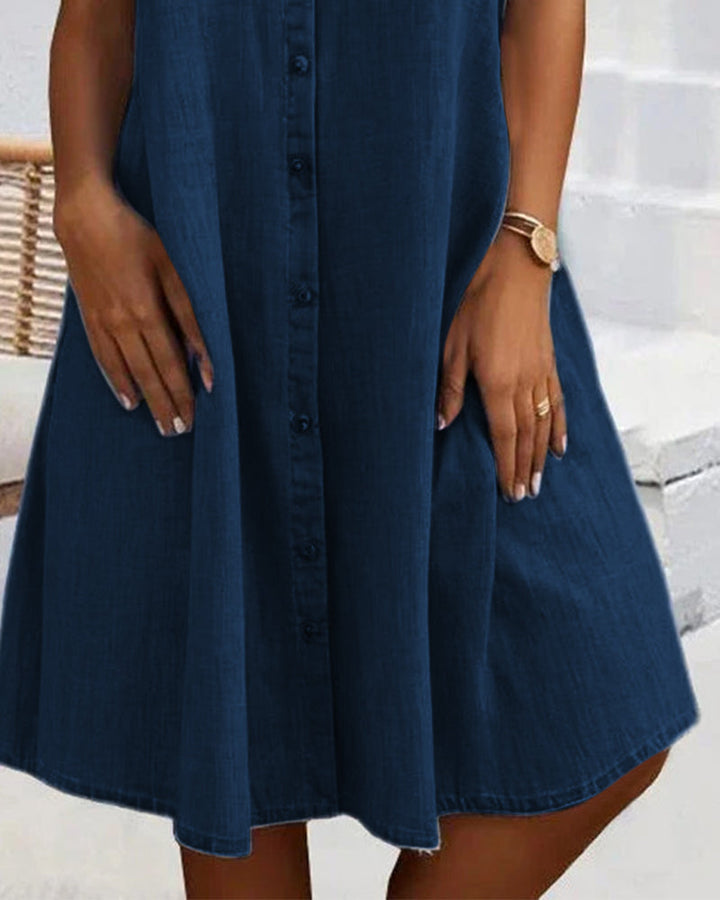 Casual women's lightweight denim-look shirtdress, a versatile button-down for spring/summer comfort.