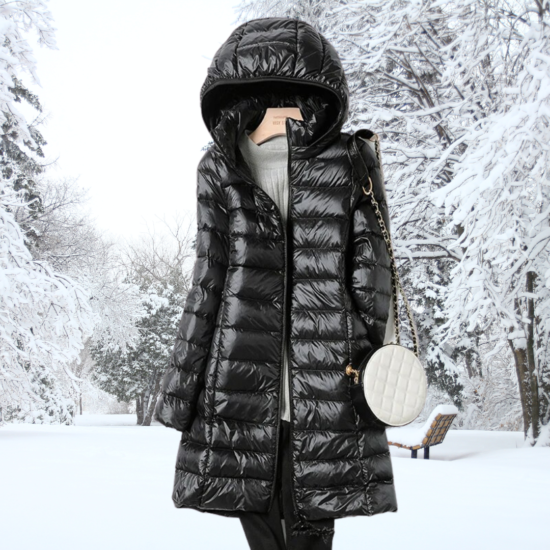 Stylish women's insulated outerwear, a versatile lightweight hooded jacket for cooler weather.