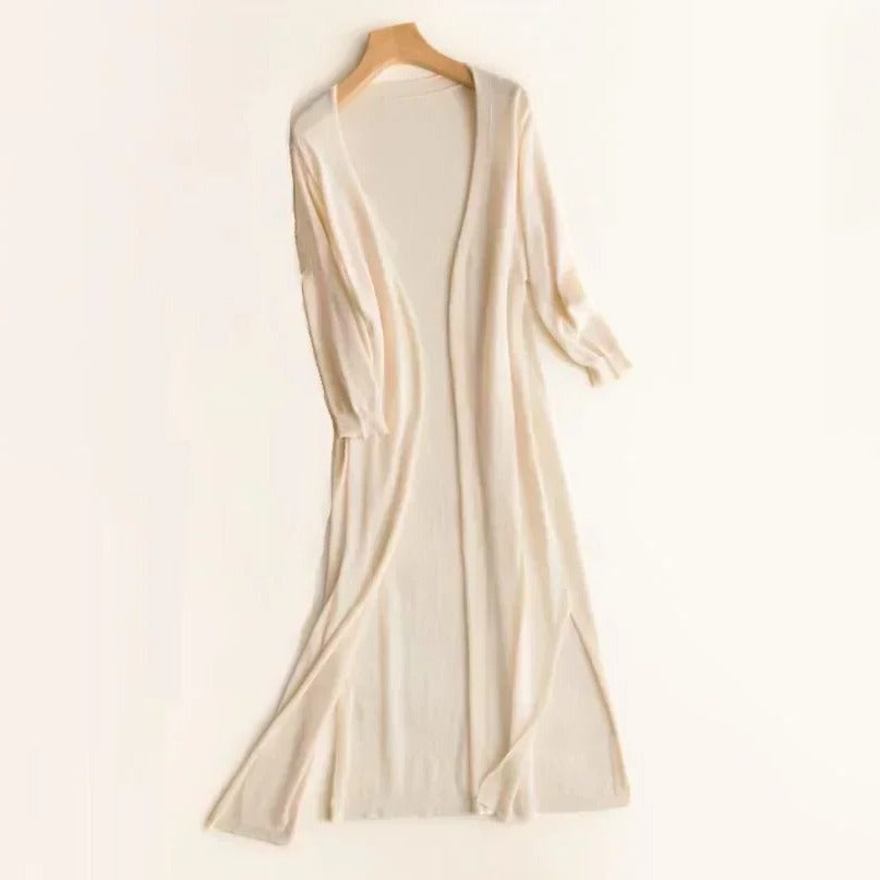 Women's lightweight long cardigan; open front, relaxed fit, perfect for versatile layering & casual style.