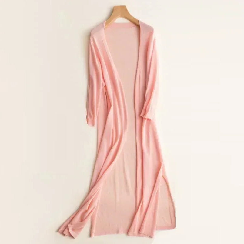 Versatile women's long cardigan, lightweight open front for easy layering & sophisticated casual looks.
