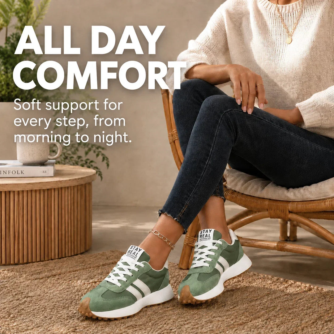 Supportive women's athletic trainers, orthopedic features for pain relief.