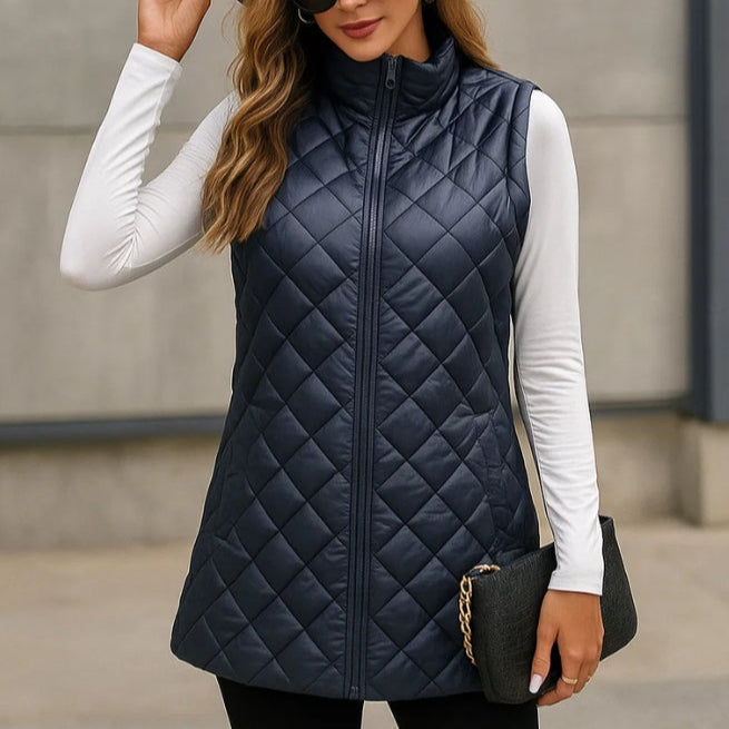 Comfortable women's quilted vest, a chic lightweight zip-up for casual outerwear.