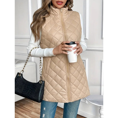 Stylish women's quilted vest, a versatile layering piece for fall fashion.