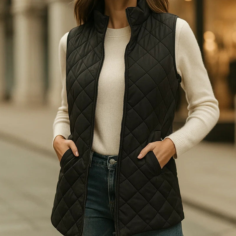 Casual women's quilted vest, great for everyday wear & added warmth.