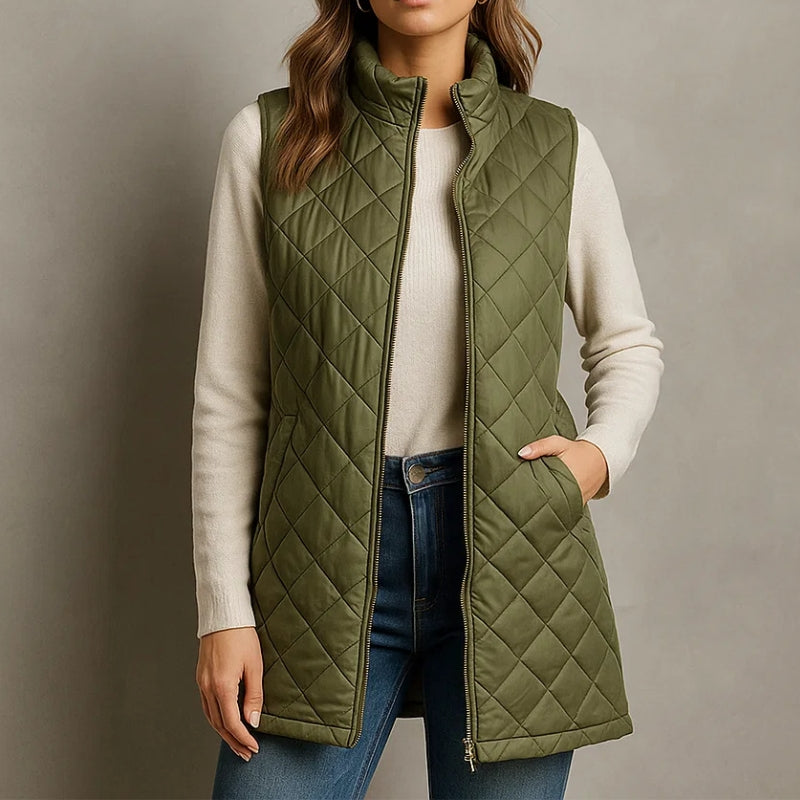 Everyday women's quilted vest, providing versatile warmth & easy layering.