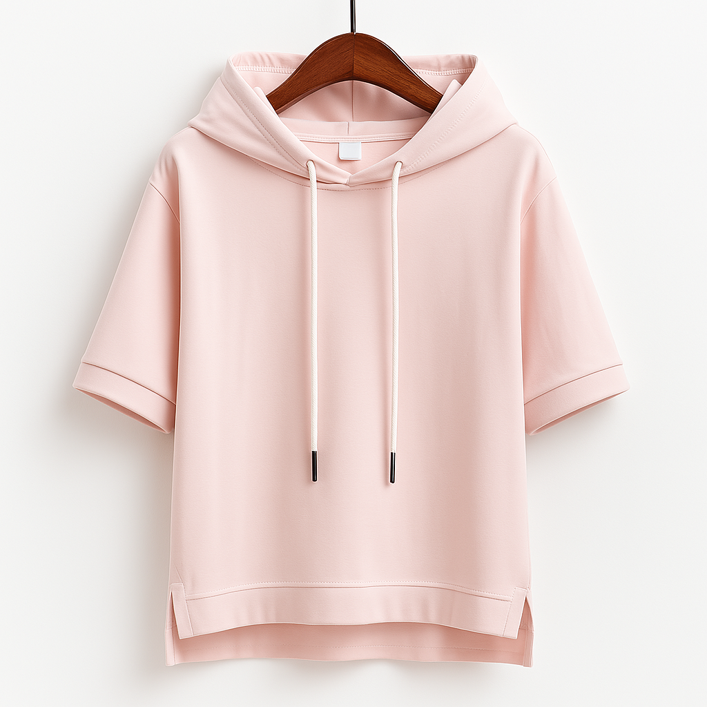 Women's lightweight short sleeve hoodie, ideal for comfortable casual spring and summer outfits. Relaxed fit pullover.